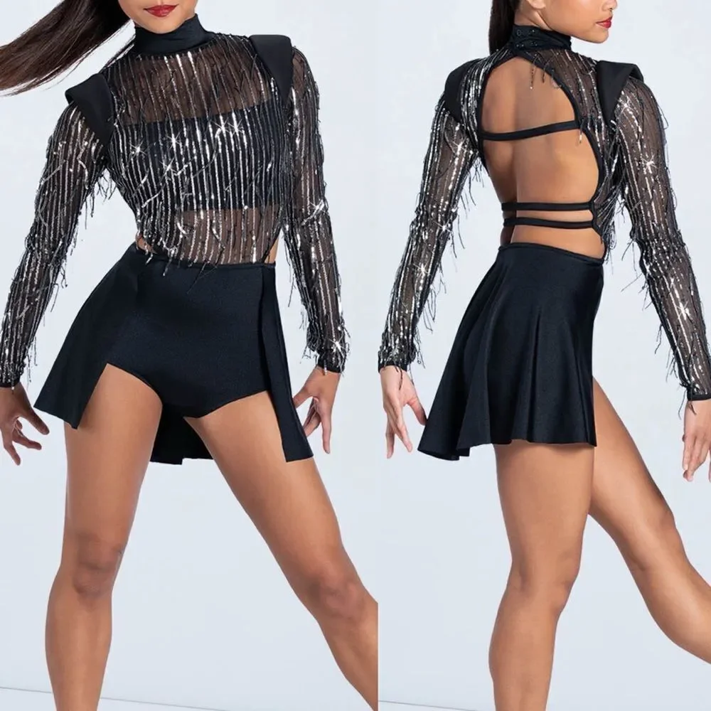 Weissman elite dance costume silver sequin Kill The Lights NV13199 IC- child 7/8